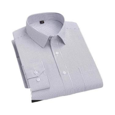 Imagem de Camisa Masculina de Negócios Listrada Branca - Manga Comprida 4XL - An