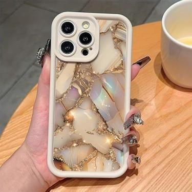 Imagem de Capa de telefone para iPhone, design de mármore com folha dourada, borda branca, capa protetora (iPhone 16e, multicolorida)