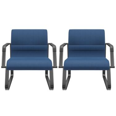 Imagem de Kit 02 Cadeiras De Escritório Recepção Fixa Pés Preto Lev P03 Crepe Azul - Lyam Decor