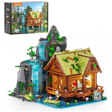 Imagem de Cabana com cascata Lumibricks Waterfall Cabin com iluminação LED, 2539 peças de blocos de montar para adultos