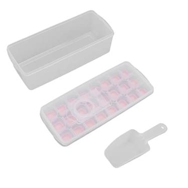 Imagem de Bandeja de gelo de silicone, bandeja de gelo com tampa removível, moldes de gelo flexíveis de fácil liberação e moldes de gelo para bebidas geladas e sucos, bandejas de gelo empilháveis para congelador fácil liberação e flexível (rosa)