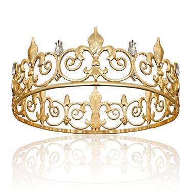 Imagem de yanstar Coroa de rei dourada para homens, coroa de príncipe real de metal e tiaras para festa de formatura de aniversário, fantasia, 1 Count (Pack of 1), Metal
