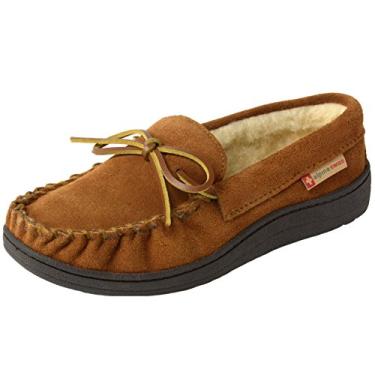 Imagem de Alpine Swiss Sabine Pantufas femininas mocassim de camurça genuína, palmilha de espuma viscoelástica, pele sintética, para ambientes internos e externos, sola de borracha antiderrapante, Castanho, 37