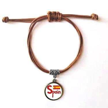 Imagem de DIYthinker Pulseira de couro com estampa vermelha com bandeira nacional da Espanha, joia marrom, presente