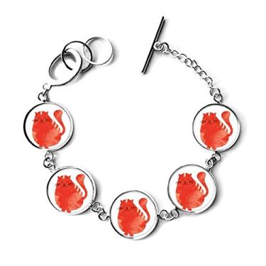 Imagem de DIYthinker Bracelete de corrente com pingente de gato gordo sorrindo laranja com pingente de aquarela