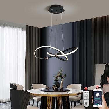 Imagem de TONGCIYU Lustres de luz pendente modernos para sala de jantar luzes pendentes de altura ajust�vel cozinha ilha luzes suspensas lustre moderno minimalista D54cm 28W (preto fosco)-Bivolt