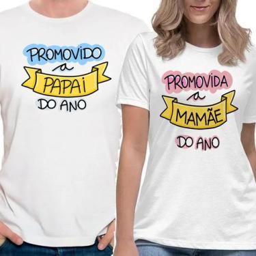 Imagem de Kit C/ 2 Camisetas Promovidos A Papai E Mamãe Do Ano Casal Cor:Brancot