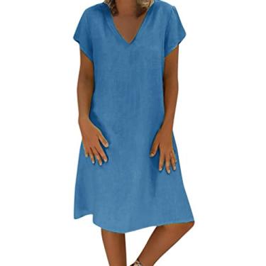 Imagem de UIFLQXX Vestido longo feminino estilo verão feminino vestido camiseta algodão casual plus size vestido feminino cor lisa babados, Azul, XXG