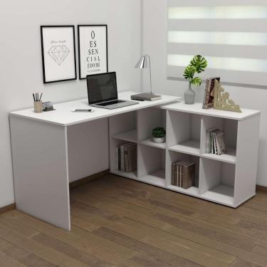 Imagem de Escrivaninha Mesa Em L Para Home Office E Escritório 8 Nichos Nero II Artany Branco