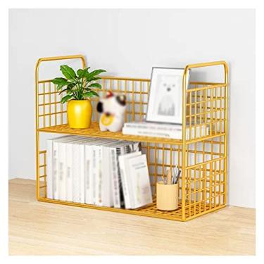 Imagem de Estante de mesa Organizadores de mesa design de malha de metal pequena estante para mesa de escritório prateleira de exibição de mesa organizador de canto de mesa e armazenamento para dormitório, decoração de casa, prateleira de maquiagem, estante dourada (tamanho: M)