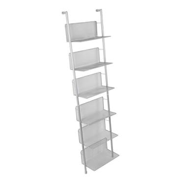 Imagem de AOKLEY Rack de armazenamento de discos de CD Rack de armazenamento de discos de vinil, prateleira de metal de piso de 3/6 camadas, documento montado na parede, suporte de registro de armazenamento de exibição de jornal e revista (tamanho: G)