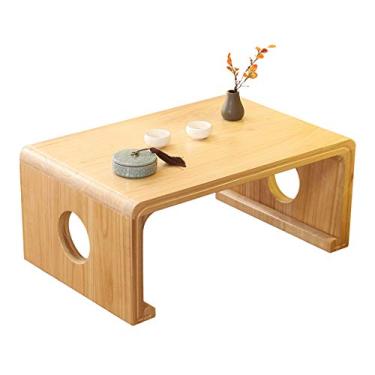 Imagem de Mesa lateral rústica quadrada Zen mesa de centro bandeja de cama, mesa de laptop para cama, bandeja de cama, mesa de canto de madeira durável, 23,6"×15,7" × 11,8" mesa de centro para sala de estar (cor: cor natural, si