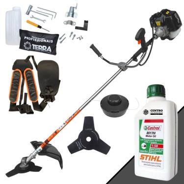Imagem de Aparador de Grama á Gasolina GRH-430 43cc 1,7Hp 2T Roçadeira Profissional Completa Com Lâmina de 3 Pontas e Carretel Nylon + ÓLEO CASTROL STIHL 2T