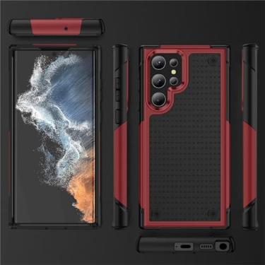 Imagem de FIRSTPELLA Capa para Samsung A32 4G, capa traseira de plástico rígido de camada dupla híbrida + armadura de borracha de silicone macia à prova de choque fina capa de telefone, vermelha e preta