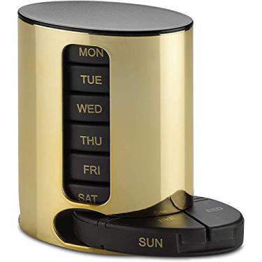 Imagem de Organizador de comprimidos diário - (4 vezes ao dia) Lembrete de medicamentos empilháveis - Caixa de comprimidos semanal Premium AM/PM com 7 bandejas empilháveis diárias e Organizador de medicamentos para vitaminas, óleos e suplementos de peixe, ouro