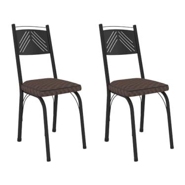 Imagem de Kit 2 Cadeiras de Cozinha Virginia Estampado Tecelão Cacau Pés de Ferro Preto - Pallazio