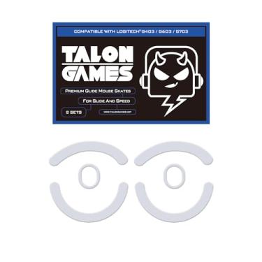 Imagem de 2 conjuntos de patins TALONGAMES com bordas curvas arredondadas compatíveis com Logitech G703 / G603 / G403 para substituição de pés de mouse para jogos, 0,8 mm, material de PTFE puro com almofadas