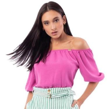 Imagem de Blusa Ciganinha Onça Preta Manga Bufante Av23 Rosa Feminino-Feminino