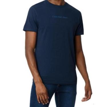 Imagem de Camiseta Calvin Klein Jeans Masculina Institutional New Logo Azul Médio-Masculino
