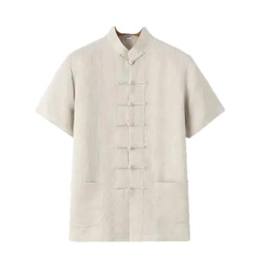 Imagem de Camisa de verão fina respirável vintage linho manga curta tang terno estilo chinês meia manga top para homens, Hh-668, P