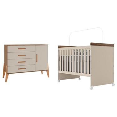 Imagem de Berço Mini Cama Lívia e Cômoda com Porta Emilly Off White Carvalho - Canaã