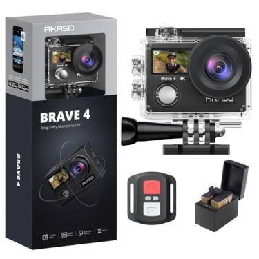Imagem de AKASO Câmera de ação Brave 4 4K30fps 20MP WiFi Ultra HD com EIS 39,9 m, à prova d'água, controle remoto, filmadora subaquática de 5 x Zoom com 2 baterias e kit de acessórios para capacete de bicicleta