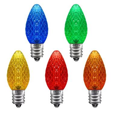 Imagem de Minleon Caixa listada pela UL com 25 lâmpadas de substituição de LED C7, 2 LEDs SMD em cada lâmpada de LED regulável C7 para decoração de luzes de Natal ao ar livre, totalmente à prova d'água e à prova de ruptura,