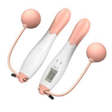 Imagem de kowaku Corda de pular sem fio, corda de pular fitness ajustável com contador digital, corda de pular sem fio para academia interna feminina, Rosa Branco