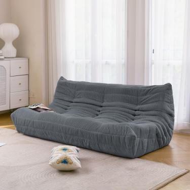 Imagem de N&V Sofá Fireside de três lugares, sofá solteiro sem braços de meados do século, poltrona de veludo cotelê premium macio, cadeira de destaque de sofá de espuma para sala de estar, quarto (cinza gelo)