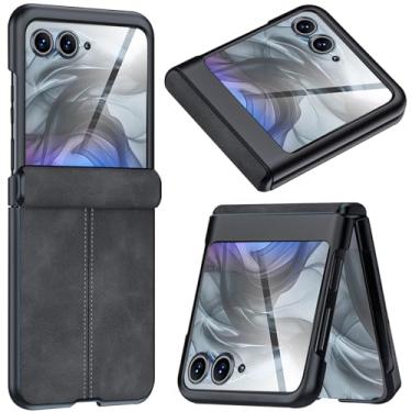 Imagem de NINKI Capa para Motorola Razr 2024/2025 com protetor de tela e proteção de dobradiça, capa fina de luxo com flip fosco de couro liso para Razr 50/60 preta