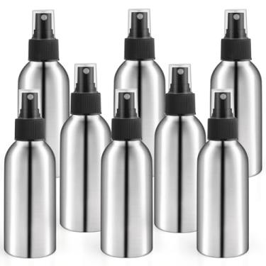 Imagem de 8 frascos de spray de névoa fina de alumínio de 120 ml, reutilizável, atomizador de metal, armazenamento de cosméticos para viagem, toner, perfume, óleo essencial líquido