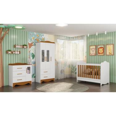 Imagem de Quarto Completo Bebe Provençal Moveis Peroba Clara MDF, Branco Amêndoa