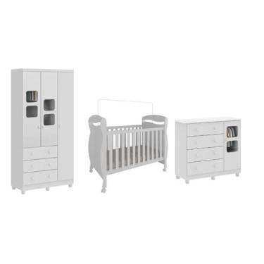 Imagem de Quarto Completo Bebe Moveis Peroba Junior Uli 03 portas MDF, Branco