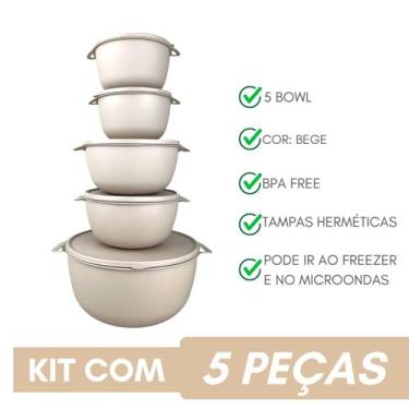 Imagem de Kit 5 Potes Plastico Redondos Bowl Livre Bpa - Casa Bella, Bege