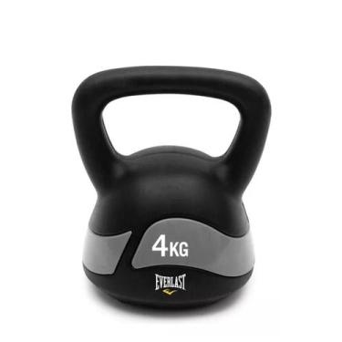 Imagem de Kettlebell 4Kg Everlast Revestido PVC De Alta Resistência, Preto, Cinz