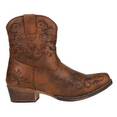 Imagem de ROPER Bota feminina casual com bico curto em relevo salto baixo no tornozelo 2,5-5 cm - marrom, Bronzeado, 40