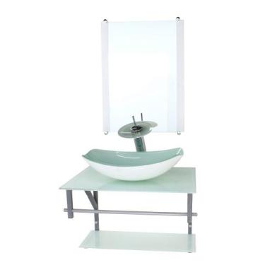 Imagem de Gabinete de vidro para banheiro 60cm ac cuba oval chanfrada branco ful