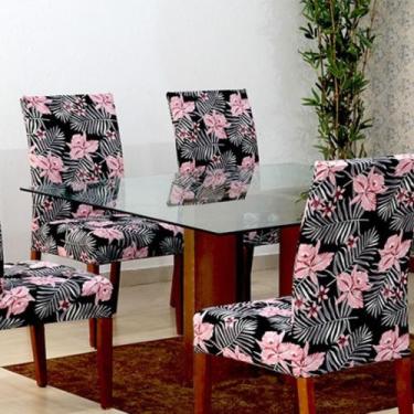 Imagem de Kit Capa Para Cadeira 4 Unidades Malha Gel Estampada - Decoralle, Flor