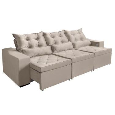 Imagem de Sofá 4 Lugares Opala 2,50 Metros Bege  Retrátil Reclinável Tecnologia 