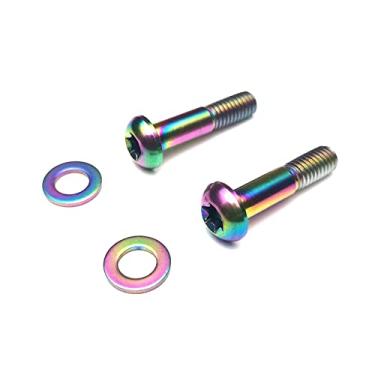 Imagem de TAKEWELL Parafusos de disco de montagem plana titânio T25 para SRAM suporte de pinça de disco de montagem plana, M5, 22 mm, 2 peças, 2 arruelas planas de titânio (multicolorido-22 mm)