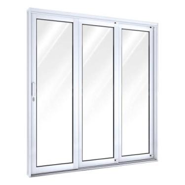 Imagem de Porta de Aço de Correr 213x150cm 3 Folhas com Vidro Facilita Lucasa