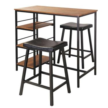 Imagem de Conjunto Bancada Balcão com 2 Bancos e 3 Nichos Wilbur Preto e Amêndoa