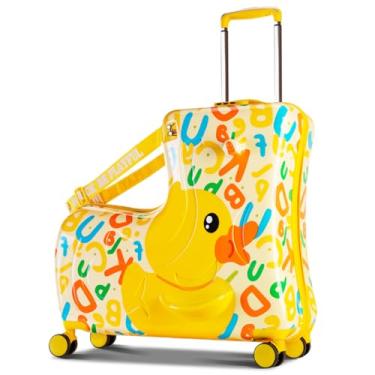 Imagem de Mala infantil B.Duck Ride On Suitcase 50 cm, design de pato amarelo com números e letras padrão bagagem de mão, Amarelo, One Size, Mala de viagem