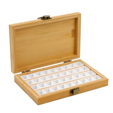 Imagem de Pufguy Caixa de paleta de tinta de madeira vazia de 10 x 15 cm, paleta de tinta de madeira portátil, paleta de tinta aquarela de madeira, 36 poços