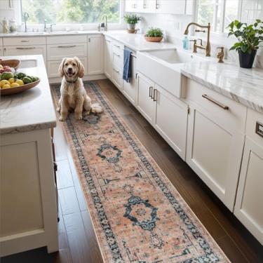 Imagem de Tapete de corredor dobrável, tapete de cozinha macio, tapete combina uma paleta brilhante de cores sofisticadas com um design clássico inspirado em persa (2 X 10, laranja)