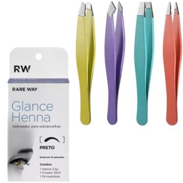 Imagem de Kit Henna Glance Sobrancelha Delineador + 4 Pinças Fina Reta Chanfrada