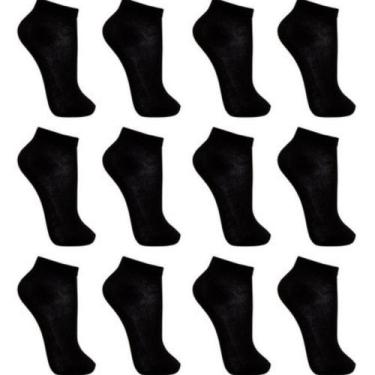 Imagem de Kit 12 Pares Meias Feminina Masculina Preto Soquete - AMORARMA