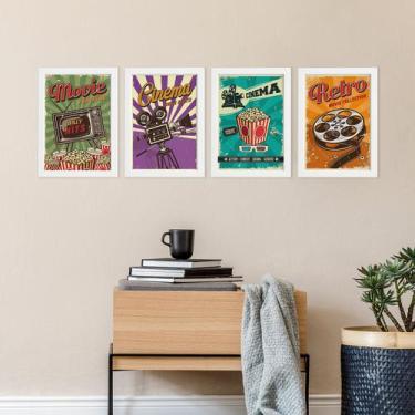 Imagem de Quadros Vintage Cinema Moldura Branca 22x32cm Kit 4un - Quartinhos