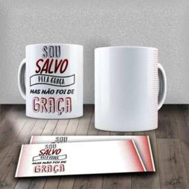 Imagem de Caneca Xícara Frase Motivacional Religiosa Sou Salvo Pela Graça Jesus 