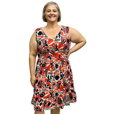 Imagem de Vestido Feminino Plus Size Estampado Gola V Regata Frente Forrada - Co